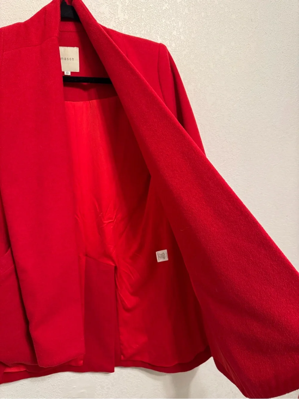 Mason Red Wool Coat Black Lamb Leather Sleeves Size 0